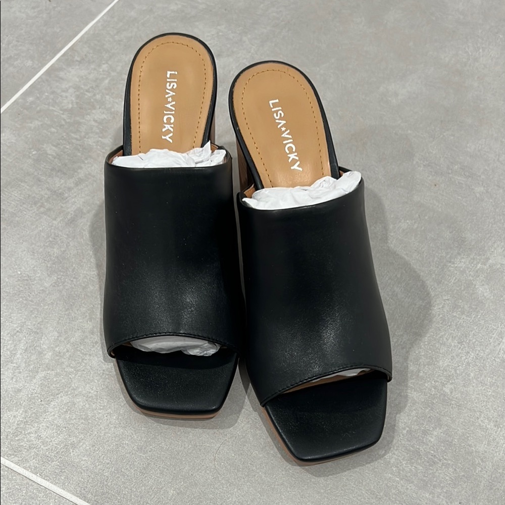 Black Women's Vegan Leather Slide Sandals